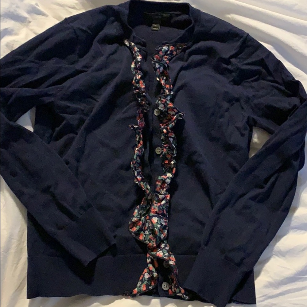Navy JCrew cardigan Medium with floral accent